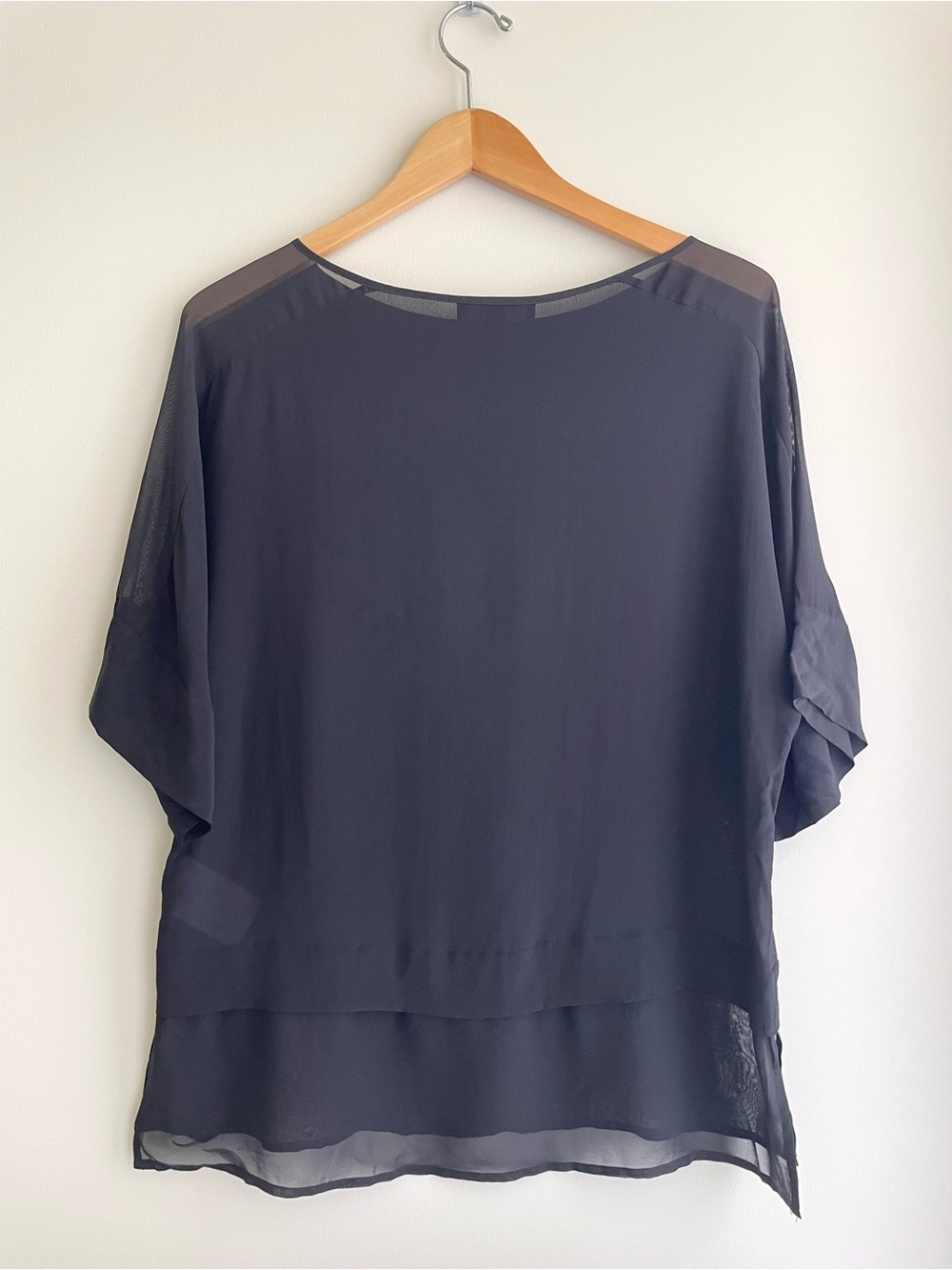 Banana Republic Black Silk Sheer Layered Dolman Flowy Blouse - Picture 2 of 9